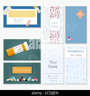 White stationery template design with color medical elements. Documentation for business. Stylish vector graphics in blue and green tones. Stock Vector
