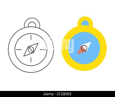 Compass icon. Outline and colored compass. Isolated on white background Stock Vector