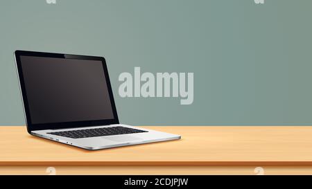 Laptop with blank screen on table Stock Vector