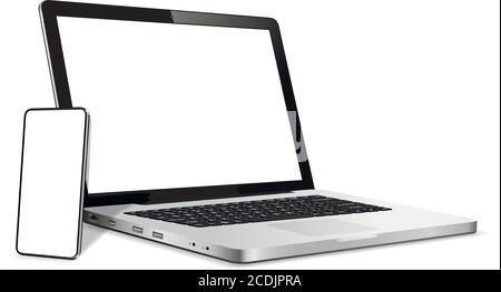 Laptop and phone mock up. Vector illustration for responsive web design. Stock Vector