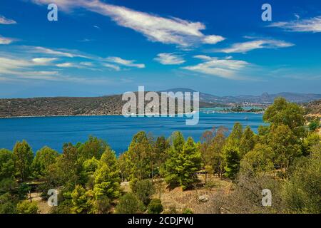 Beautiful summertime panoramic seascape view in Greece. Stock Photo