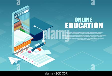 Digital online education via mobile appplication concept. Stock Vector