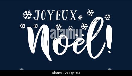 Joyeux Noel quote in French as logo or header. Translated Merry Christmas. Celebration Lettering for poster, card, invitation. Stock Vector