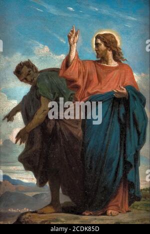 Barrias Felix Joseph - the Temptation of Christ by the Devil - French School - 19th and Early 20th Century Stock Photo