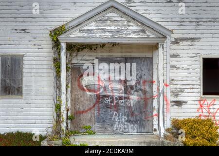 Abandoned Church Defaced with  Graffiti Stock Photo