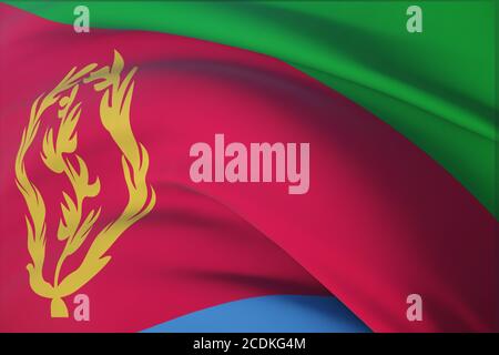 Waving flags of the world - flag of Eritrea. Closeup view, 3D illustration. Stock Photo