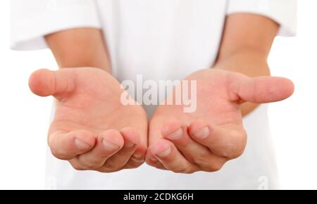 Person shows his Palms closeup Stock Photo