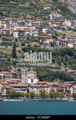LAKE ISEO,  LOMBARDY/ITALY - AUGUST 15 : View of buildings along the shore of Lake Iseo in Lombardy on August 15, 2020 Stock Photo