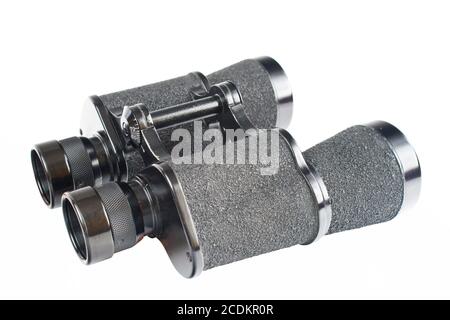 Black binoculars isolated on white background Stock Photo
