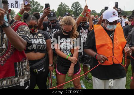 Washington, United States. 28th Aug, 2020. Demonstrators gather at the Lincoln Memorial for the 'Get Your Knee Off Our Necks' March on Washington in support of racial justice in Washington, U.S., August 28, 2020. REUTERS/Jonathan Ernst/Pool. Credit: UPI/Alamy Live News Stock Photo