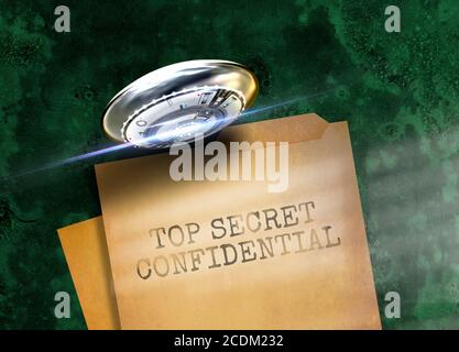 Unidentified flying object (UFO) cover-up, conceptual illustration. Stock Photo