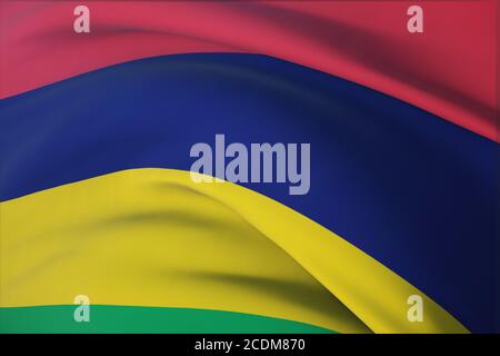 Close-up view of the Mauritius national flag waving in the wind. The ...