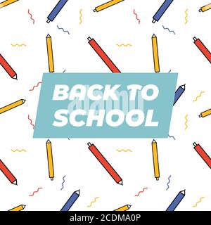 Seamless pattern of colored pencils on white background. Back to school template. Stock Vector