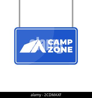CAMPING ZONE sign. Camping place sign isolated on white . Vertical banner. Vector Stock Vector