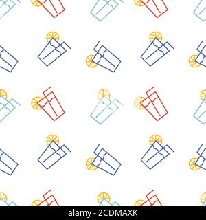 Seamless pattern lemonade in a giant glass. Fruits, summer drink, citrus fruits, cocktail. Use for poster, pattern, fabric, wallpaper. Vector flat ill Stock Vector