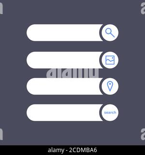 Set of search bars, flat web design elements . Search bar isolated on dark background. Stock Vector