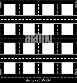 Streets and Roads Pattern in Black and White colours. Flat Design. Road seamless isolated on white. Stock Vector