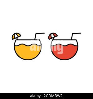 Cocktail icon. Cocktail glass with drink icons for menu, web and graphic design. Flat style logotype template. Vector illustration Stock Vector
