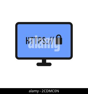HTTPS Protocol. Safe and Secure Web sites on the Internet. SSL certificate for the site. Advantage TLS. Closed padlock on a green shield. Material Des Stock Vector
