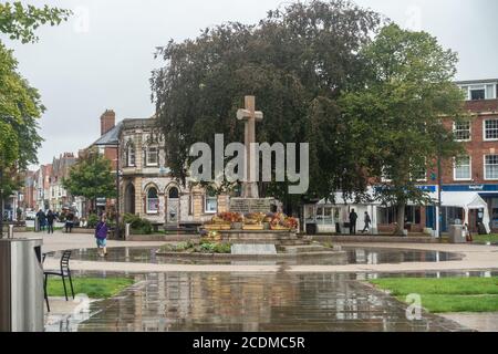 War memorial in the centre of Exeter in Devon, UK on a wet, rainy day. Stock Photo