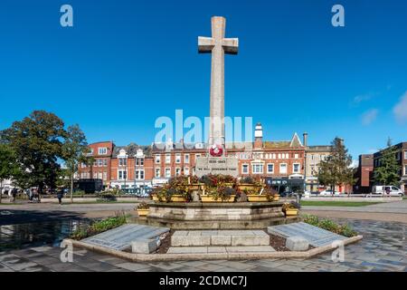 War memorial in the centre of Exeter in Devon, UK on a wet, rainy day. Stock Photo