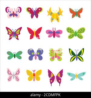Big set of bright colorful minimalistic butterflies. Stock Vector