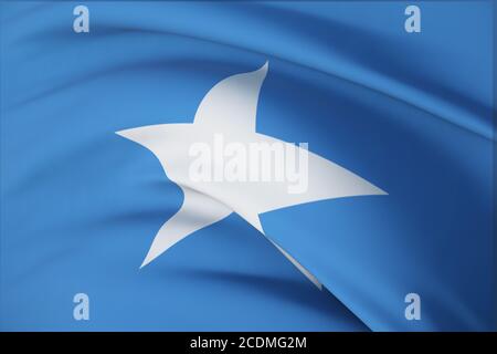 Waving flags of the world - flag of Somalia. Closeup view, 3D illustration. Stock Photo