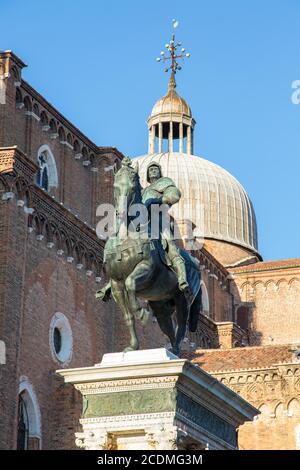 Equestrian statue of Bartolomeo Colleoni, behind church, Santi Giovanni e Paolo, Campo Santi Giovanni e Paolo, Castello, Venice, Italy Stock Photo