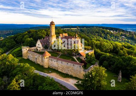 Drone photo, Altenburg, medieval hilltop castle, Bamberg, Steigerwaldhoehe, Upper Franconia, Franconia, Germany Stock Photo