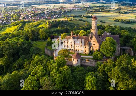 Drone photo, Altenburg, medieval hilltop castle, Bamberg, Steigerwaldhoehe, Upper Franconia, Franconia, Germany Stock Photo