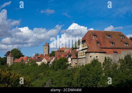 City wall, castle gate and hospital bastion, Rothenburg ob der Tauber, Franconia, Bavaria, Germany Stock Photo