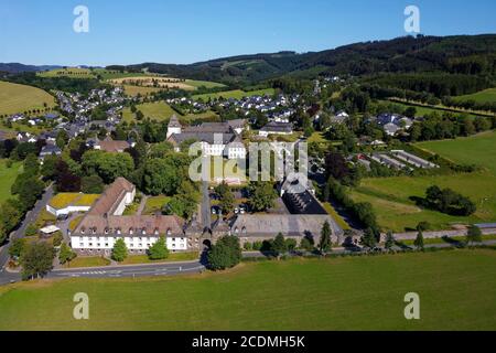 Aerial view, Monastery Grafschaft, Baroque, clinic, health resort Grafschaft, district of Schmallenberg, Hochsauerlandkreis, North Rhine-Westphalia Stock Photo