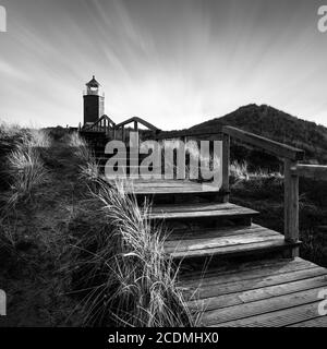 Lighthouse cross light in black and white near Kampen on Sylt, Germany Stock Photo