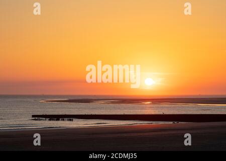 Sunset over the North Sea coast, Borkum, East Frisian Island, East Frisia, Lower Saxony, Germany Stock Photo