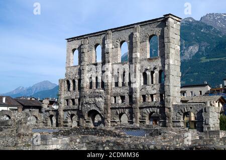 Aosta Open Air Museum, Roman Theatre, Aosta, Aosta Valley, Italy Stock Photo