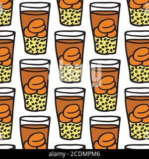 traditional chilean drink mote con huesillo seamless doodle pattern, vector illustration Stock Vector