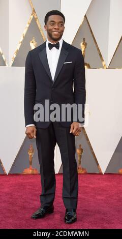 FILE: 29th Aug 2020. Hollywood, United States Of America. 28th Feb, 2016. HOLLYWOOD, CA - FEBRUARY 28: Chadwick Boseman attends the 88th Annual Academy Awards at Hollywood & Highland Center on February 28, 2016 in Hollywood, California. People: Chadwick Boseman Credit: Storms Media Group/Alamy Live News Stock Photo