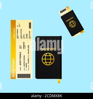 passport and airline ticket vector for travel and transport bussines, additional image include layer by layer Stock Vector