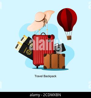 travel backpack illustration vector, relevant for travel and transport bussines likely template, advertisment, etc, additional image include layer by Stock Vector