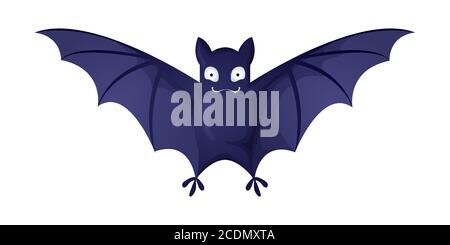 Cute little flying bat. Vector character in cartoons style. Isolated on white background. A vampire bat with open wings – halloween symbol. Stock Vector