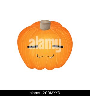 Cute pumpkin with sleeping face. Halloween kawaii mascot – little pumpkin. Cartoon vector character illustration. Isolated on white background. Stock Vector