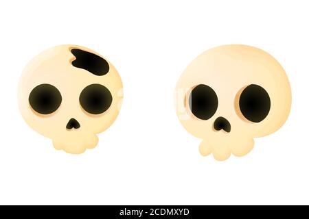 Set of two sculls in cartoons style. Funny scull icons in comic style. Vector illustration, isolated on white background. Stock Vector