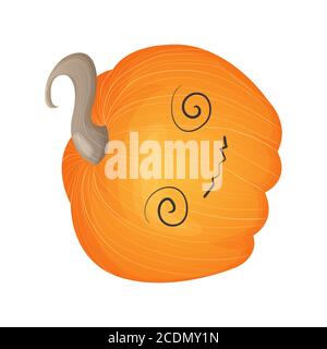 Cute pumpkin with funny face. Halloween kawaii mascot – little pumpkin. Cartoon vector character illustration. Isolated on white background. Stock Vector