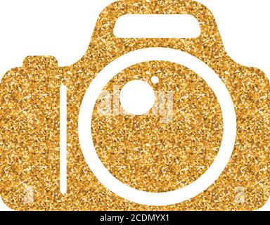 Camera icon in gold glitter texture. Sparkle luxury style vector ...