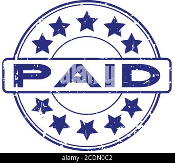 Grunge blue paid with star icon round rubber seal stamp on white background Stock Vector