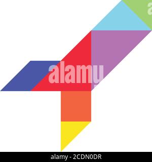 Colorful tangram puzzle in rocket or missile  shape on white background (vector illustration) Stock Vector
