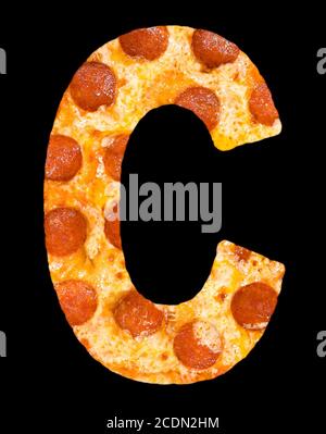 letter C cut out of pizza with peperoni Stock Photo