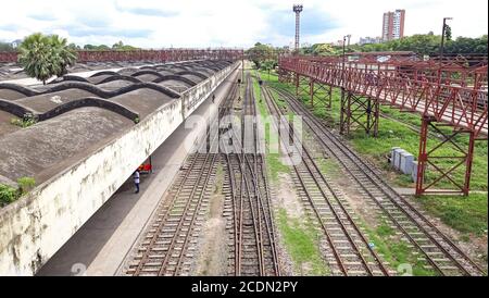 Railway track in komolapur railway station. Stock Photo