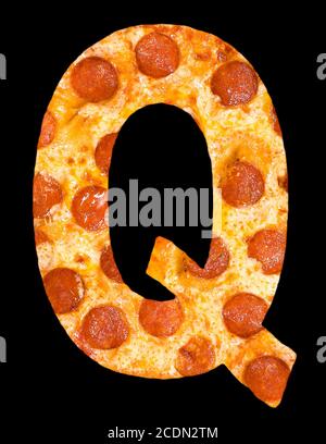 letter Q cut out of pizza with peperoni Stock Photo