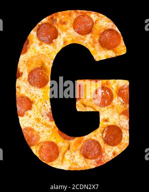 letter G cut out of pizza with peperoni Stock Photo